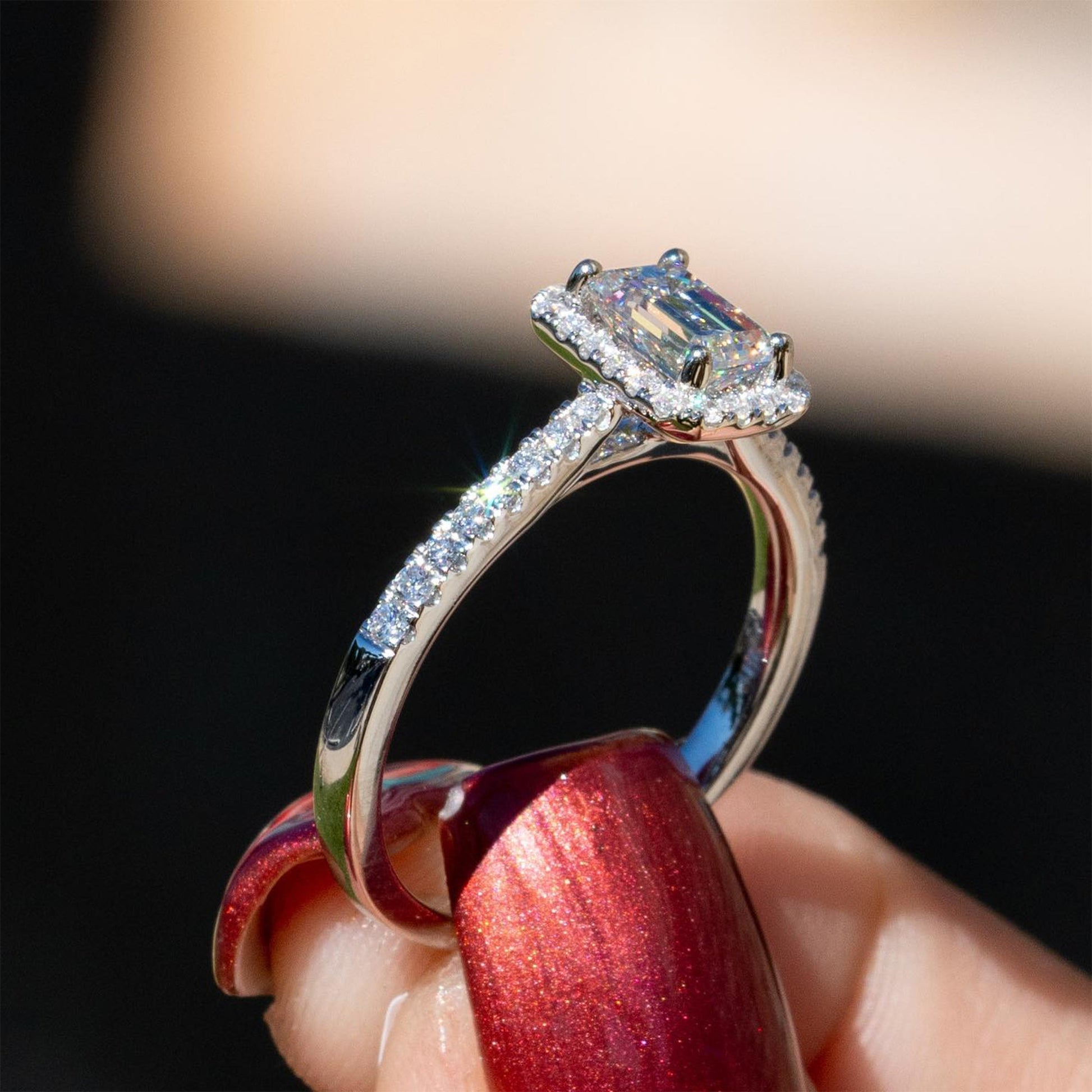 Marquise Shaped Three Stone Lab Grown Diamond Engagement Ring