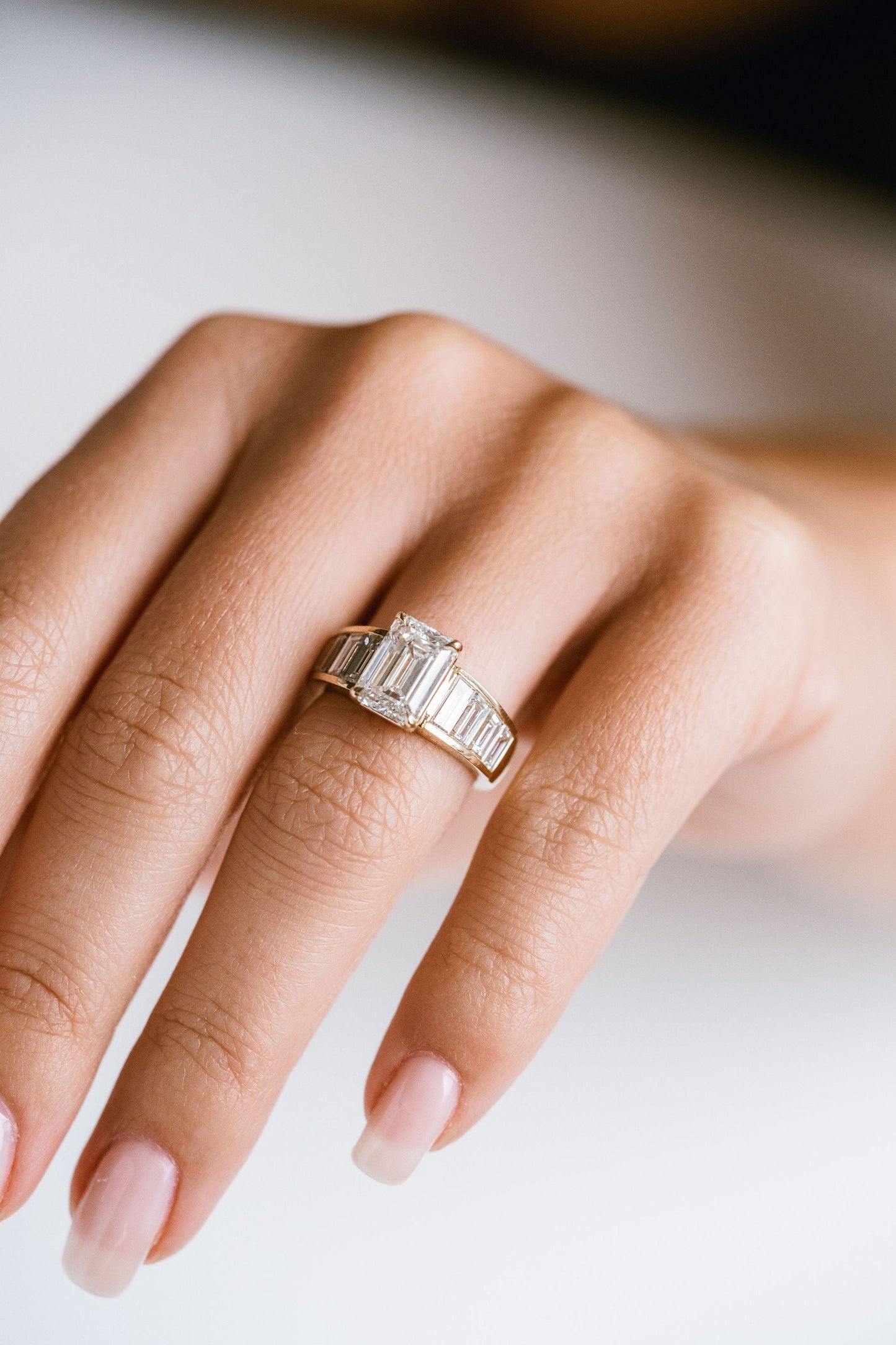 Marquise Shaped Three Stone Lab Grown Diamond Engagement Ring