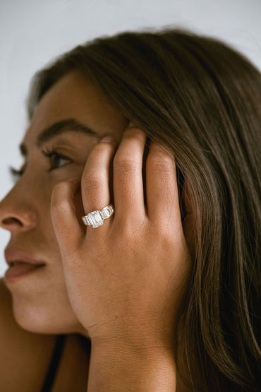 Marquise Shaped Three Stone Lab Grown Diamond Engagement Ring