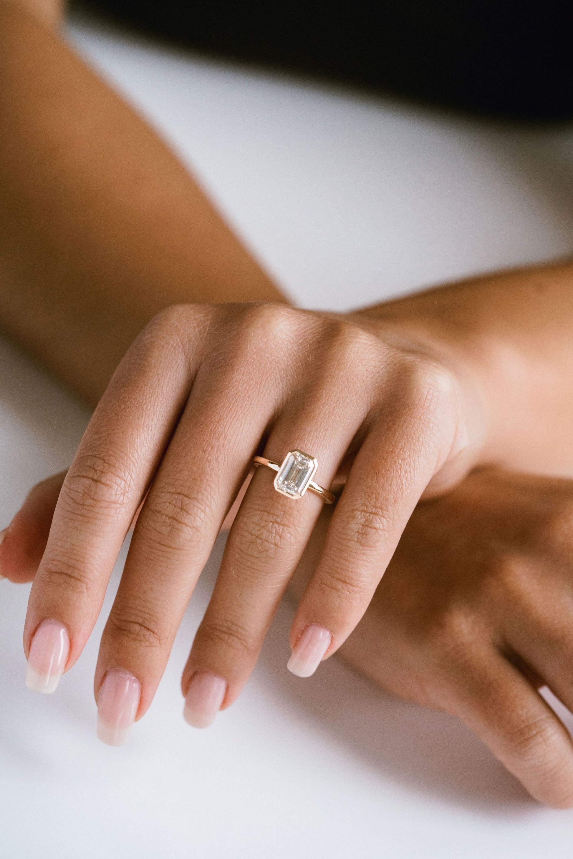 Marquise Shaped Three Stone Lab Grown Diamond Engagement Ring