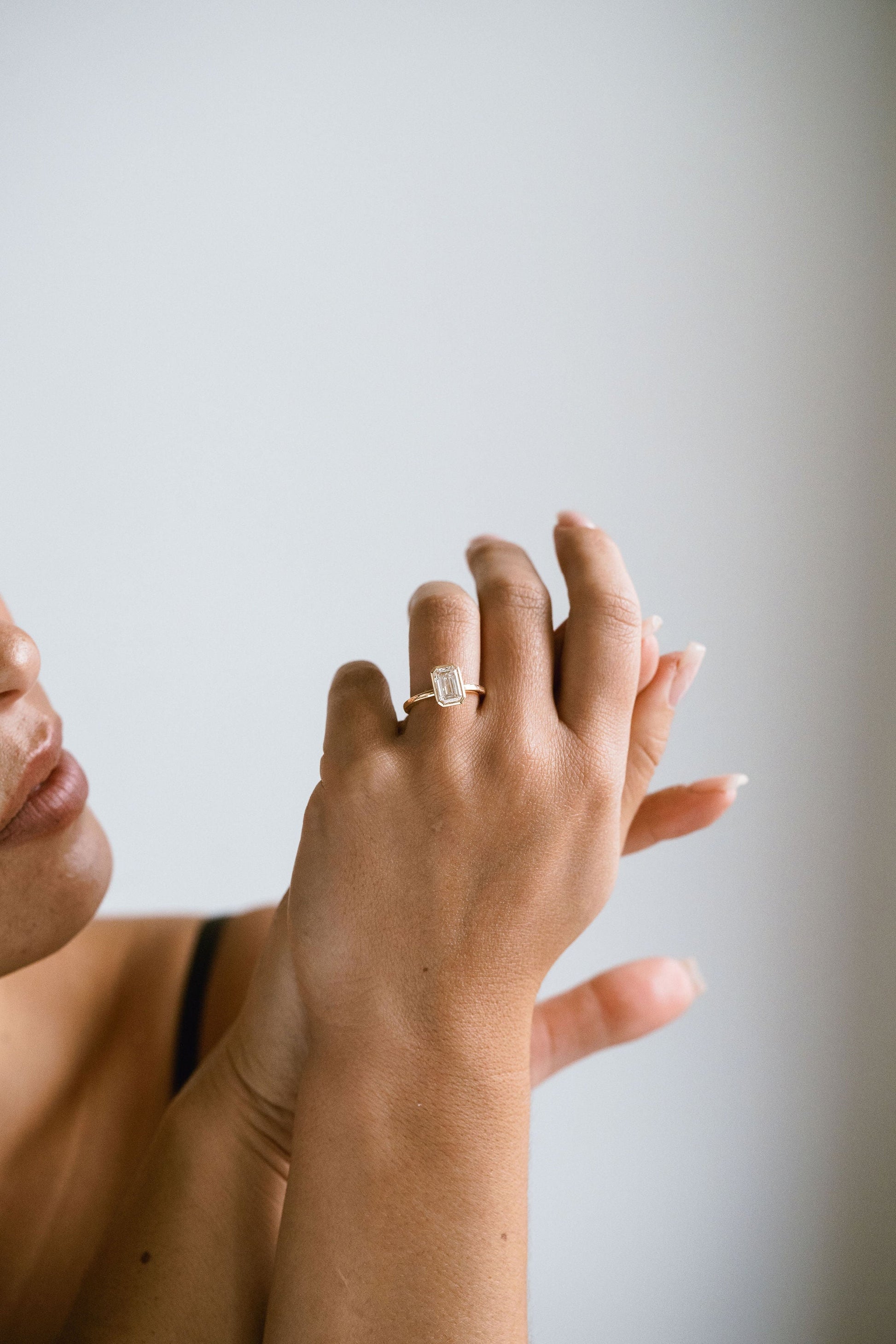 Marquise Shaped Three Stone Lab Grown Diamond Engagement Ring