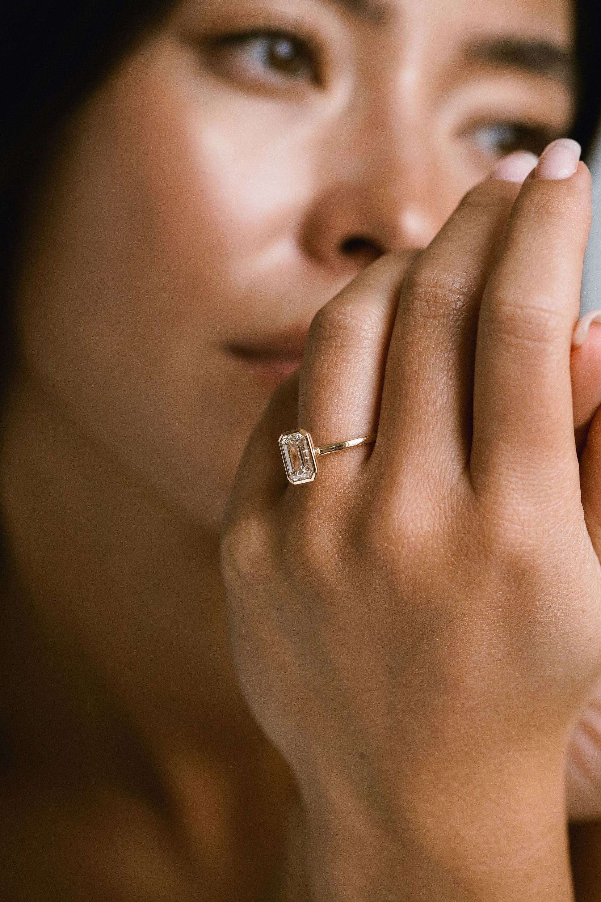 Marquise Shaped Three Stone Lab Grown Diamond Engagement Ring