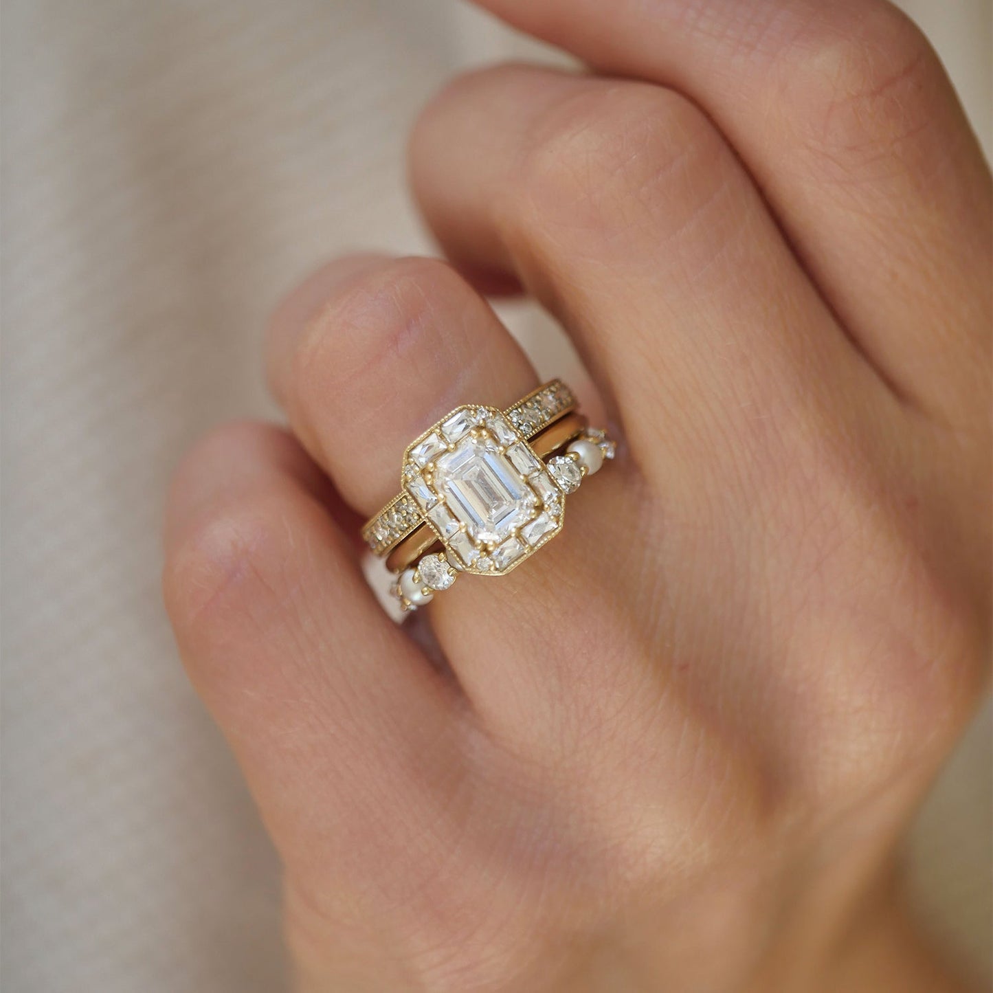 Marquise Shaped Three Stone Lab Grown Diamond Engagement Ring