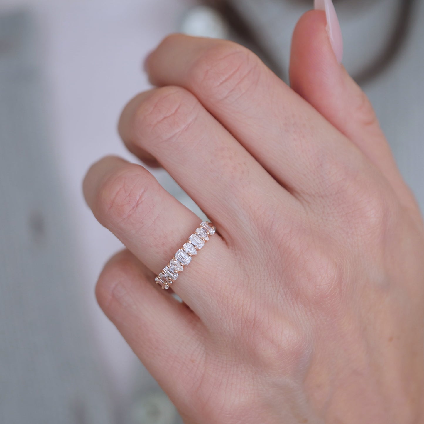 0.25 TCW Round Shaped Half Eternity Lab Grown Diamond Wedding Band