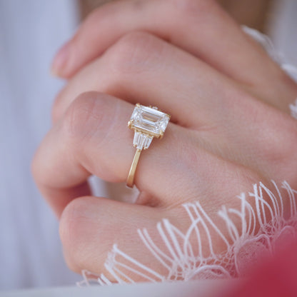 Marquise Shaped Three Stone Lab Grown Diamond Engagement Ring