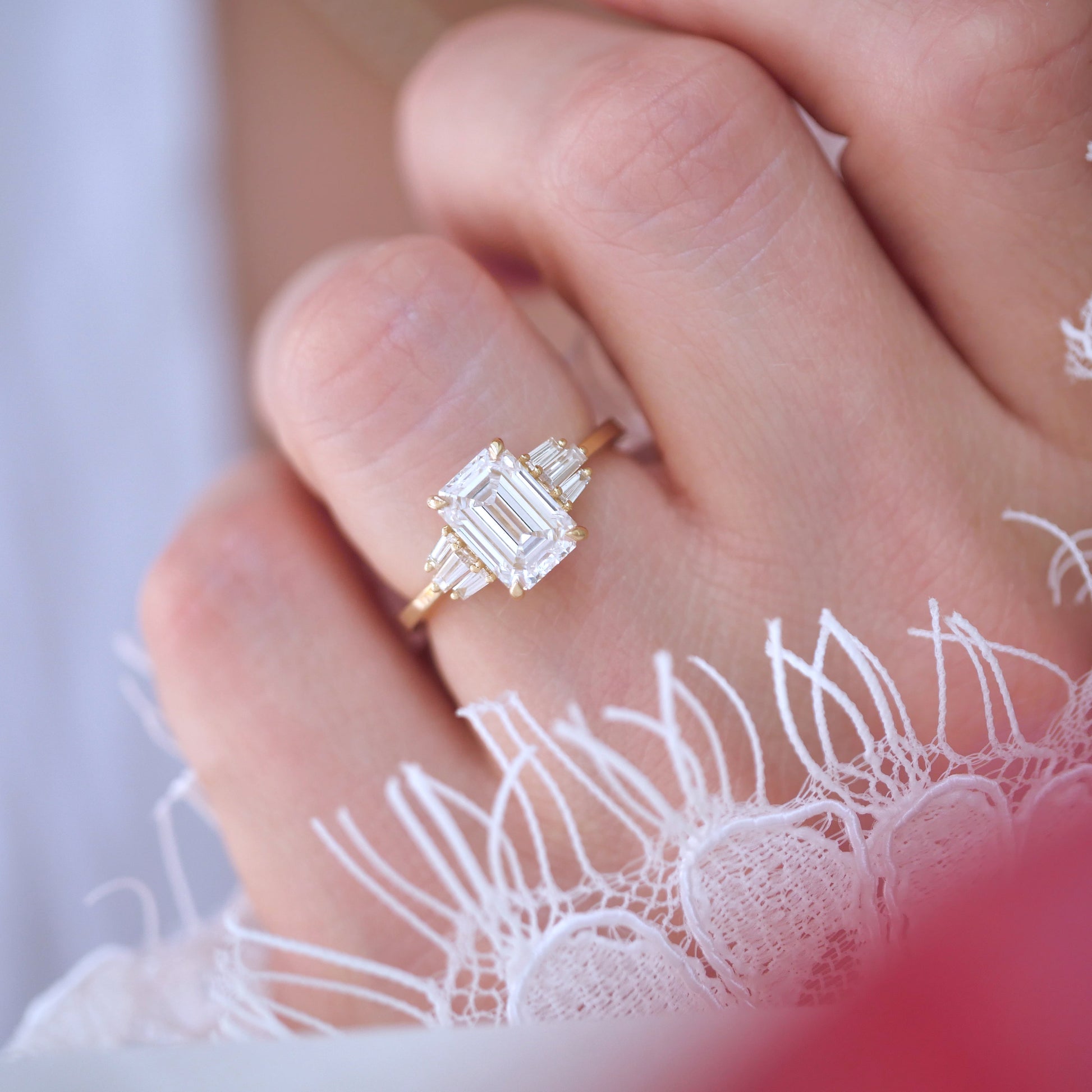 Marquise Shaped Three Stone Lab Grown Diamond Engagement Ring