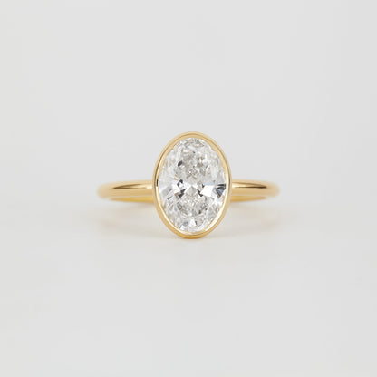 2.0 CT Oval Shaped Bezel Lab Grown Diamond Engagement Ring