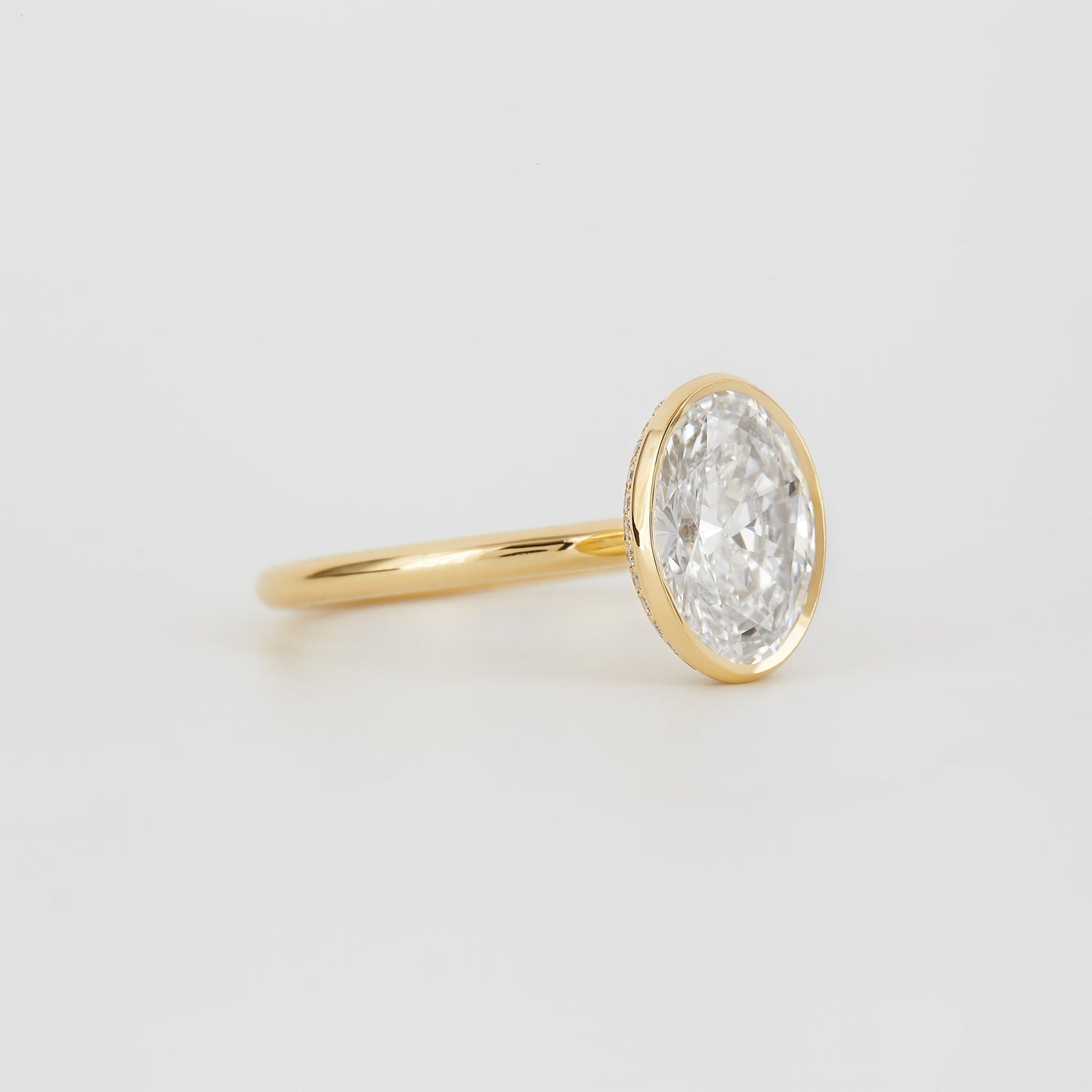 2.0 CT Oval Shaped Bezel Lab Grown Diamond Engagement Ring