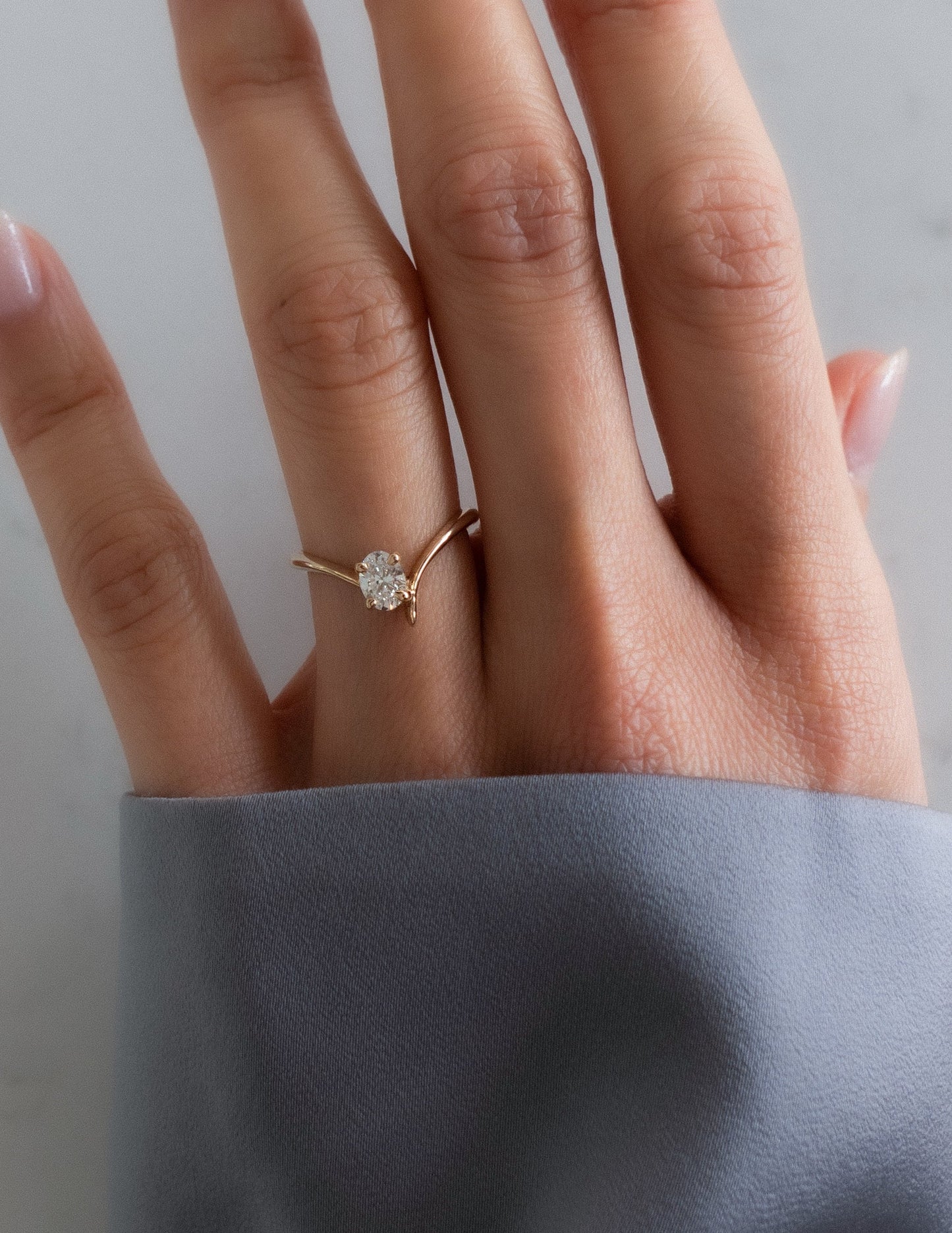 0.45 CT Oval Swirl Solitaire Minimal Daily Wear Lab Grown Engagement Ring