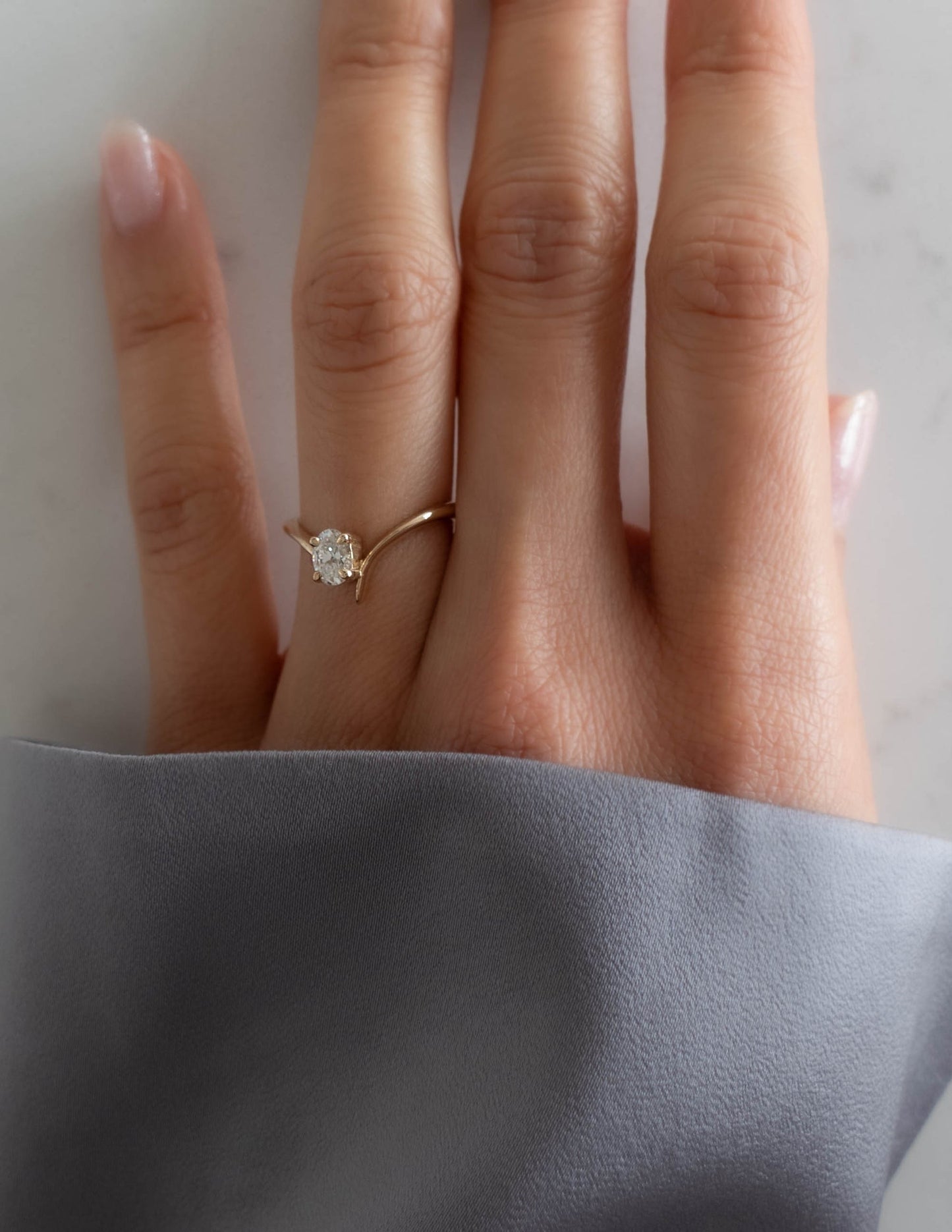 0.45 CT Oval Swirl Solitaire Minimal Daily Wear Lab Grown Engagement Ring