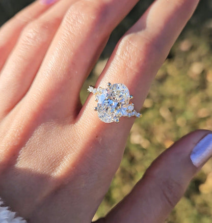 Marquise Shaped Three Stone Lab Grown Diamond Engagement Ring