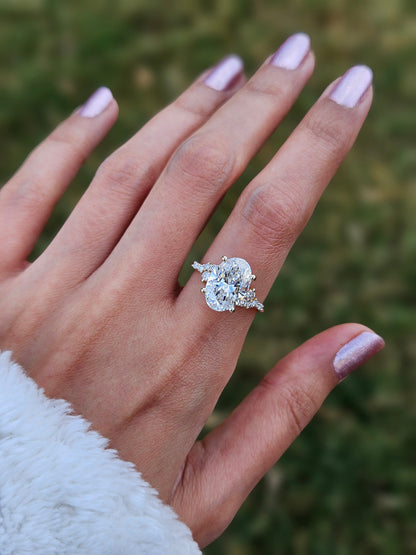 Marquise Shaped Three Stone Lab Grown Diamond Engagement Ring
