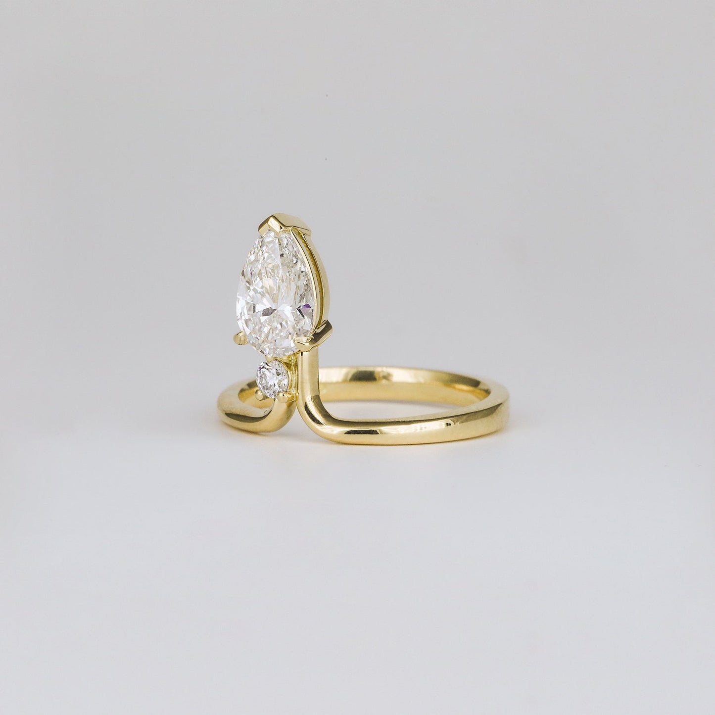 1.12 TCW Pear & Round Cut Lab Grown Diamond Engagement Ring