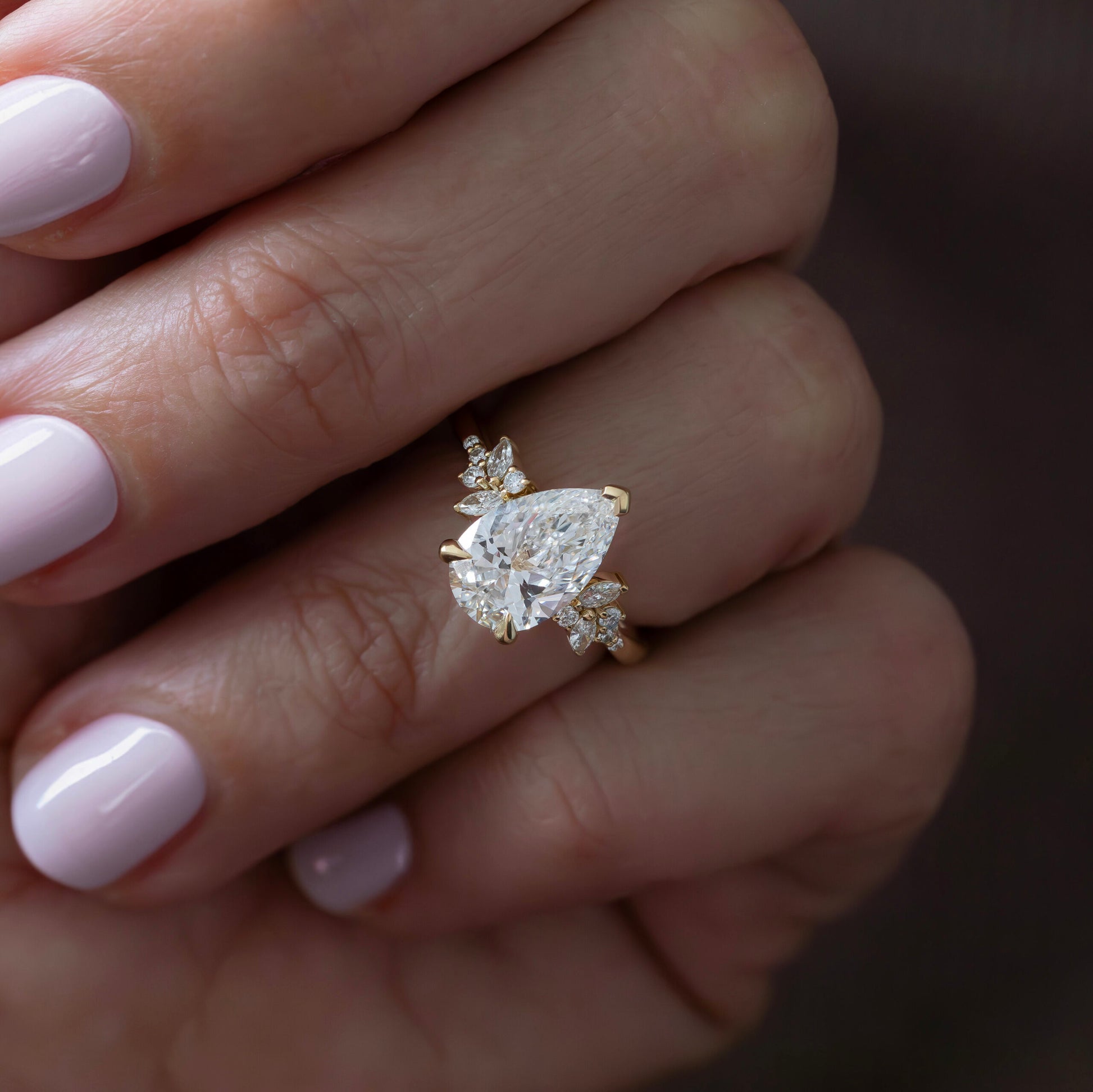 Marquise Shaped Three Stone Lab Grown Diamond Engagement Ring