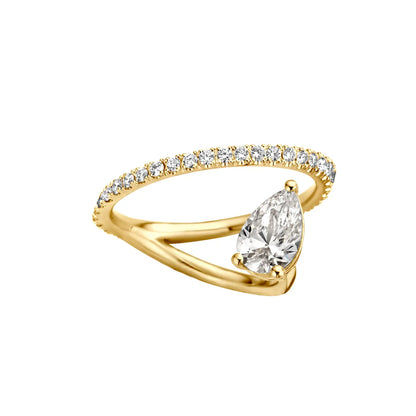 Timeless 1.2 CT Pear Cut Swirl Unique Pear Setting Lab Grown Diamond Engagement Ring