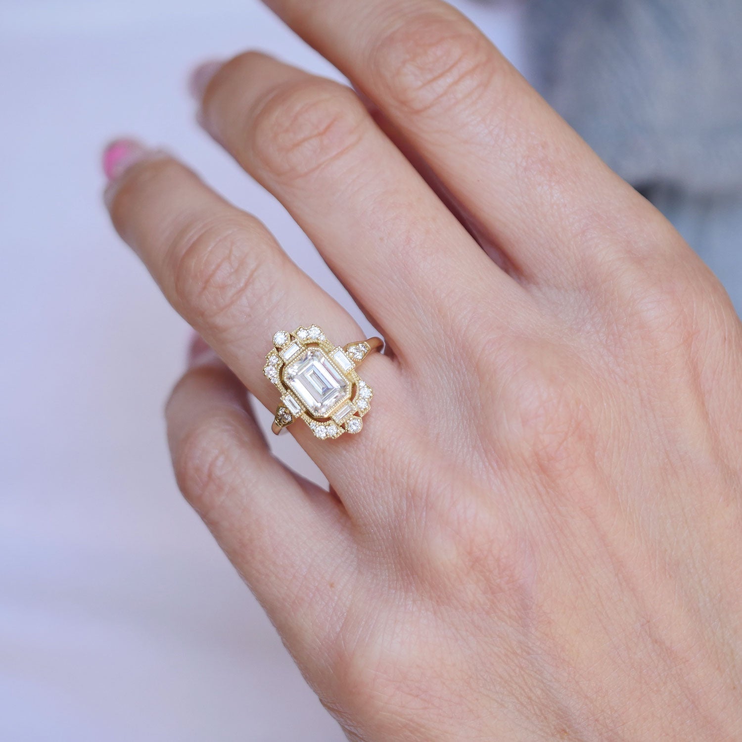 Marquise Shaped Three Stone Lab Grown Diamond Engagement Ring