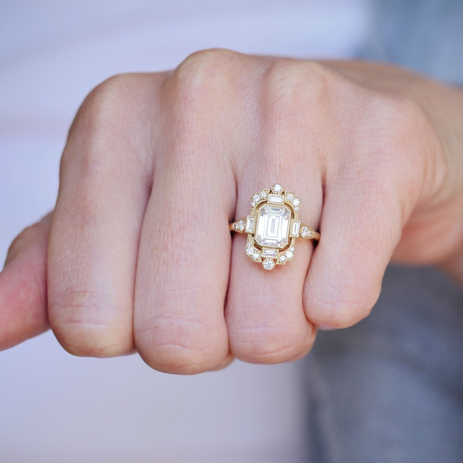 Marquise Shaped Three Stone Lab Grown Diamond Engagement Ring