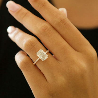 3.51 CT Radiant Moissanite Pave Engagement Ring (US Size 5.75 Ready To Ship)