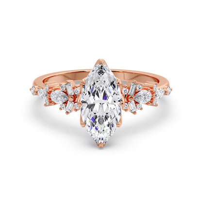 Marquise Shaped Three Stone Lab Grown Diamond Engagement Ring