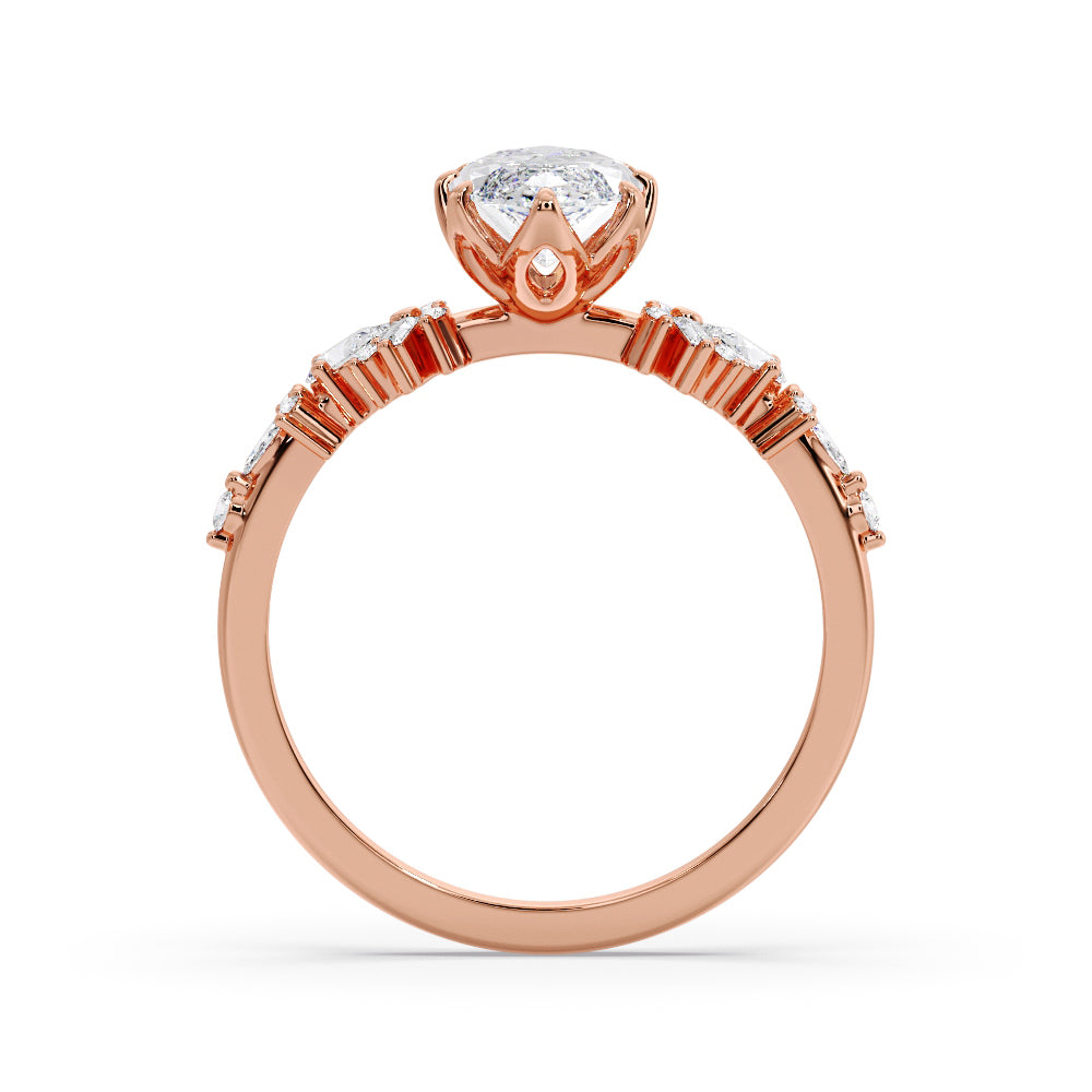 Marquise Shaped Three Stone Lab Grown Diamond Engagement Ring