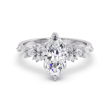 Marquise Shaped Three Stone Lab Grown Diamond Engagement Ring