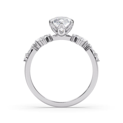 Marquise Shaped Three Stone Lab Grown Diamond Engagement Ring