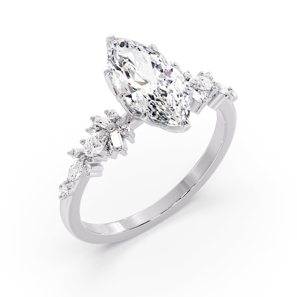 Marquise Shaped Three Stone Lab Grown Diamond Engagement Ring