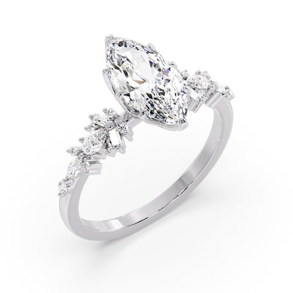 Marquise Shaped Three Stone Lab Grown Diamond Engagement Ring
