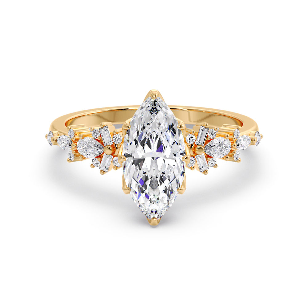 Marquise Shaped Three Stone Lab Grown Diamond Engagement Ring