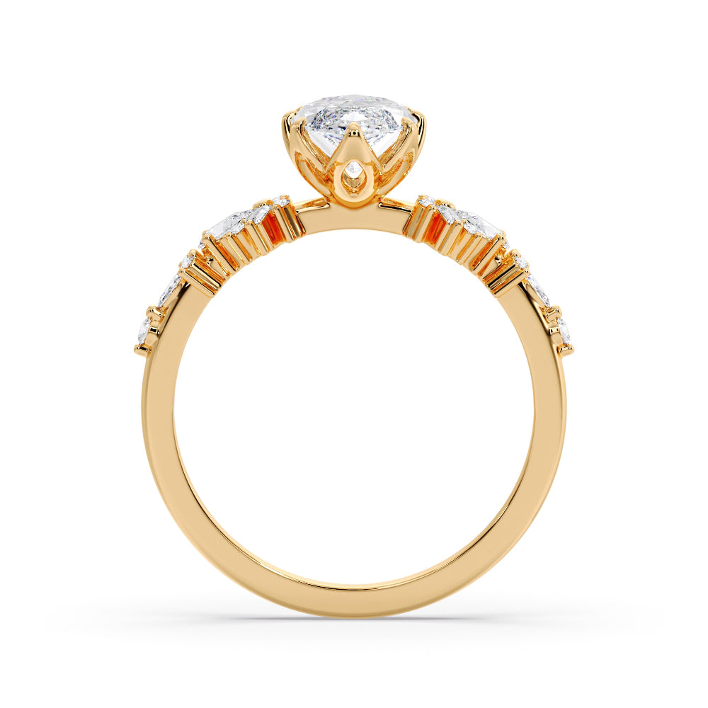 Marquise Shaped Three Stone Lab Grown Diamond Engagement Ring