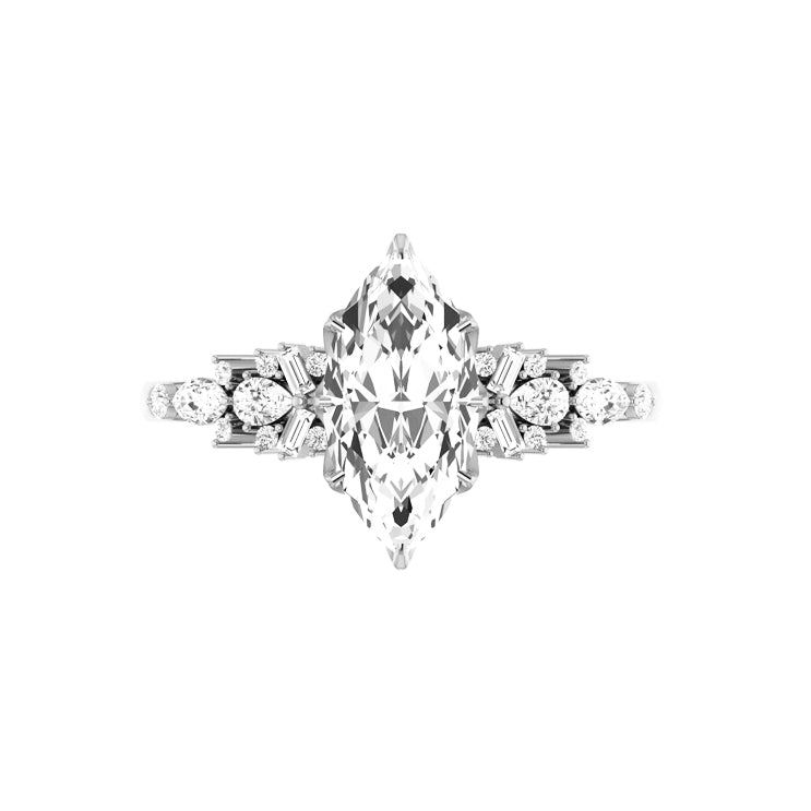 Marquise Shaped Three Stone Lab Grown Diamond Engagement Ring