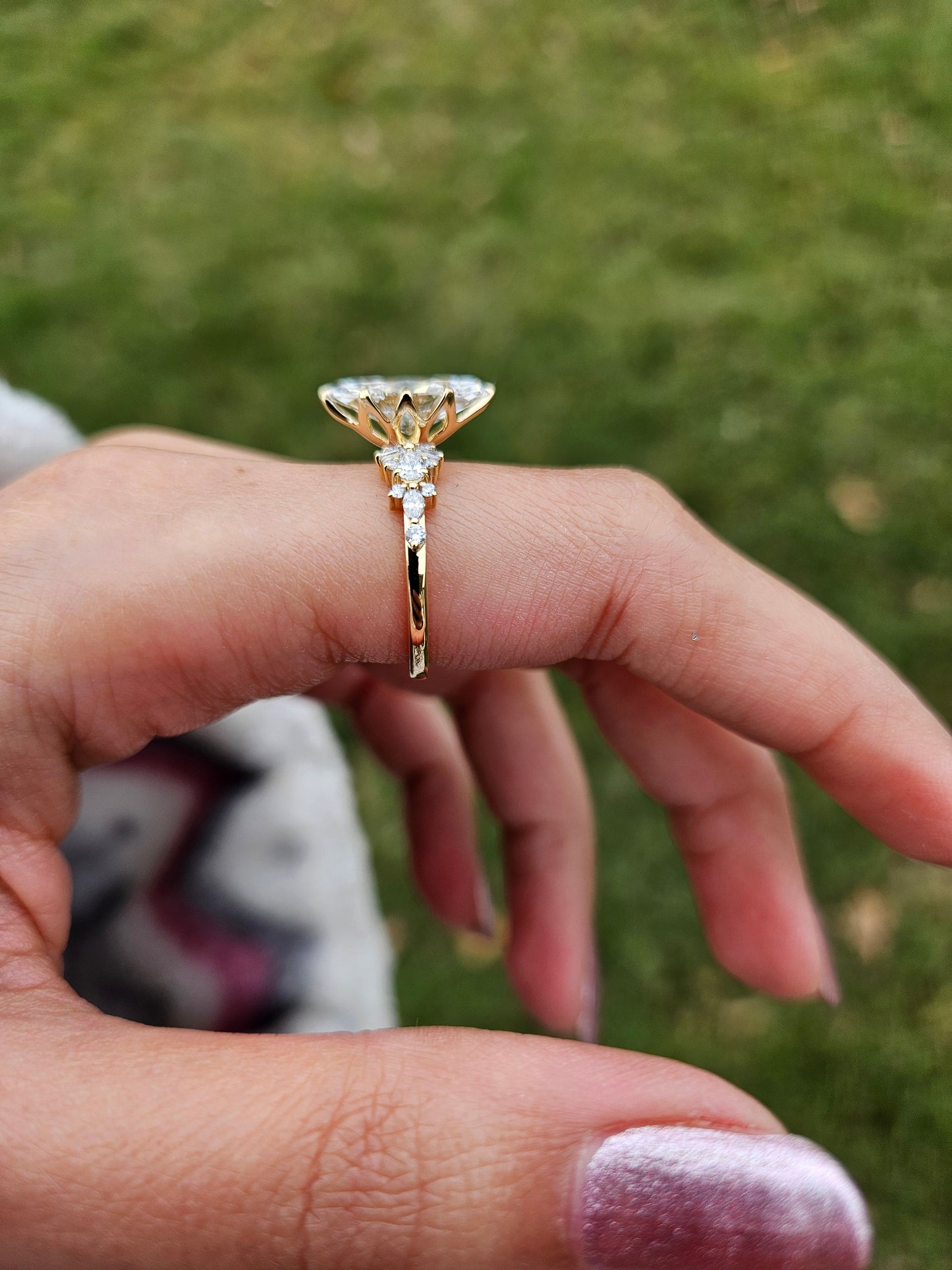 Marquise Shaped Three Stone Lab Grown Diamond Engagement Ring