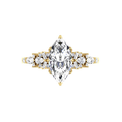 Marquise Shaped Three Stone Lab Grown Diamond Engagement Ring
