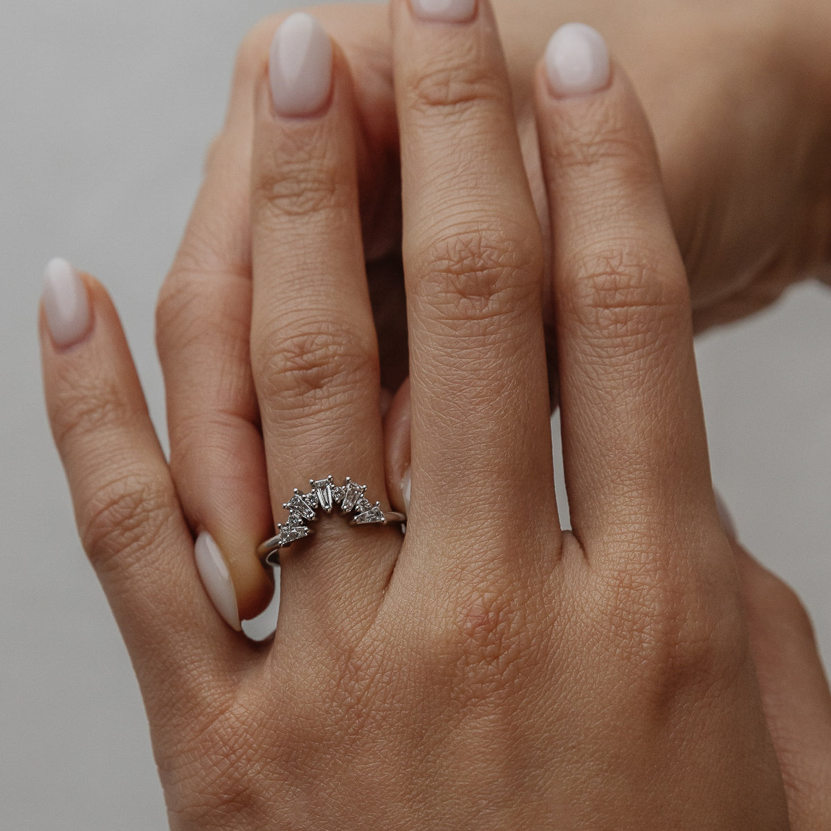 0.48 TCW Tapered Baguette & Round Shaped Curved Lab Grown Diamond Wedding Band