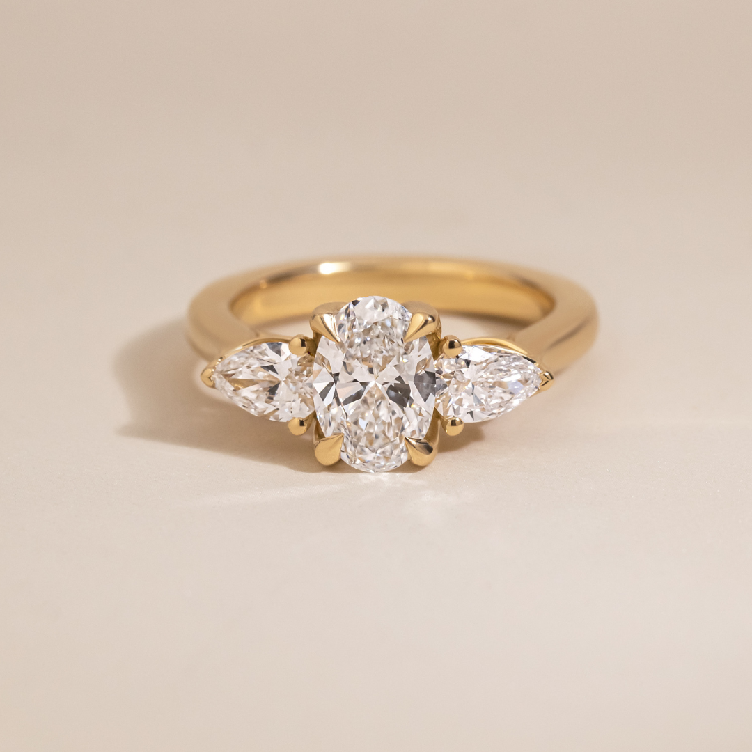 Marquise Shaped Three Stone Lab Grown Diamond Engagement Ring