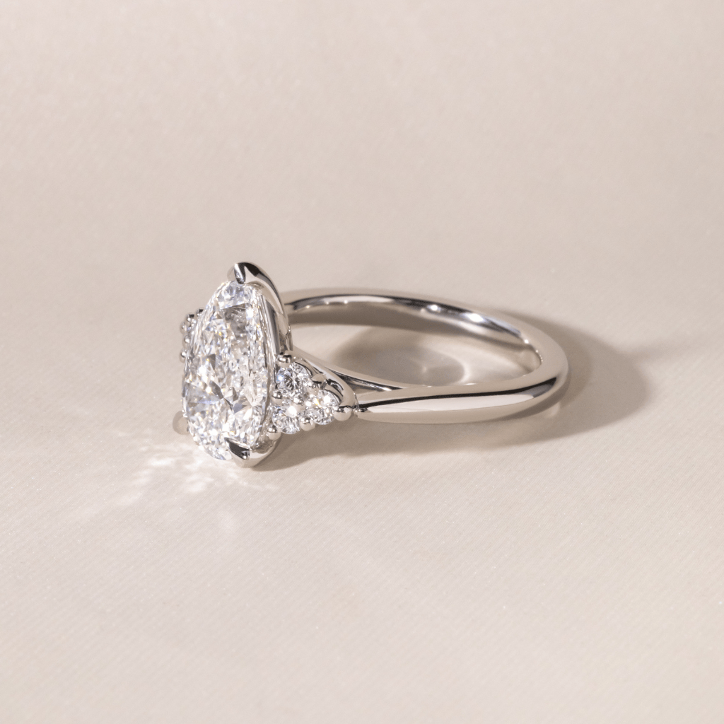 Marquise Shaped Three Stone Lab Grown Diamond Engagement Ring