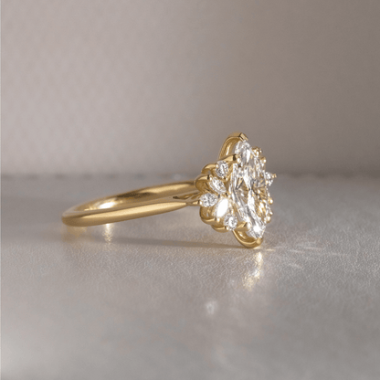 Marquise Shaped Three Stone Lab Grown Diamond Engagement Ring
