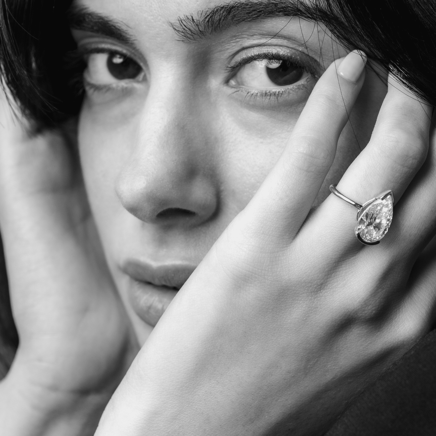 Marquise Shaped Three Stone Lab Grown Diamond Engagement Ring