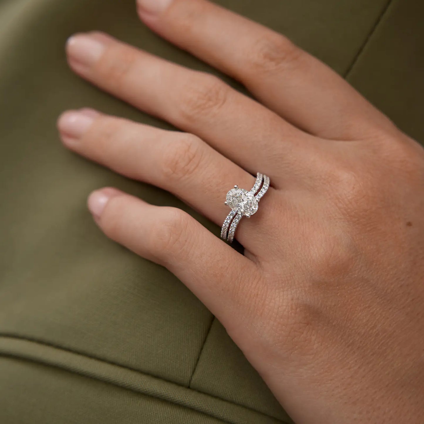 Timeless 1.1 CT Oval Cut Swirl Pave Unique Styled Lab Grown Diamond Engagement Ring