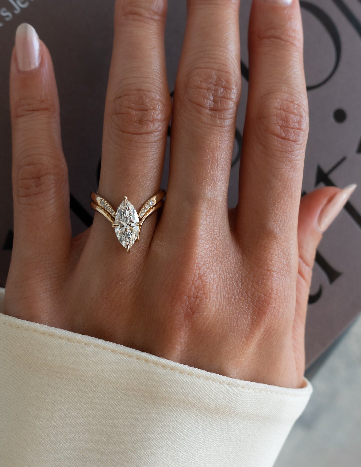 1.5 CT Marquise Cut Solitaire Lab Grown Diamond Ring With Wrap Pave Band