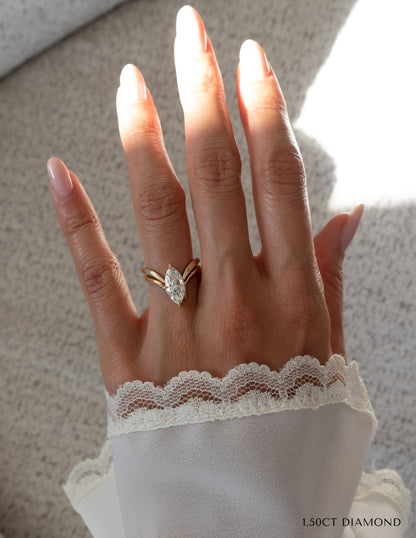 1.5 CT Marquise Cut Solitaire Lab Grown Diamond Ring With Wrap Classic Plain Band