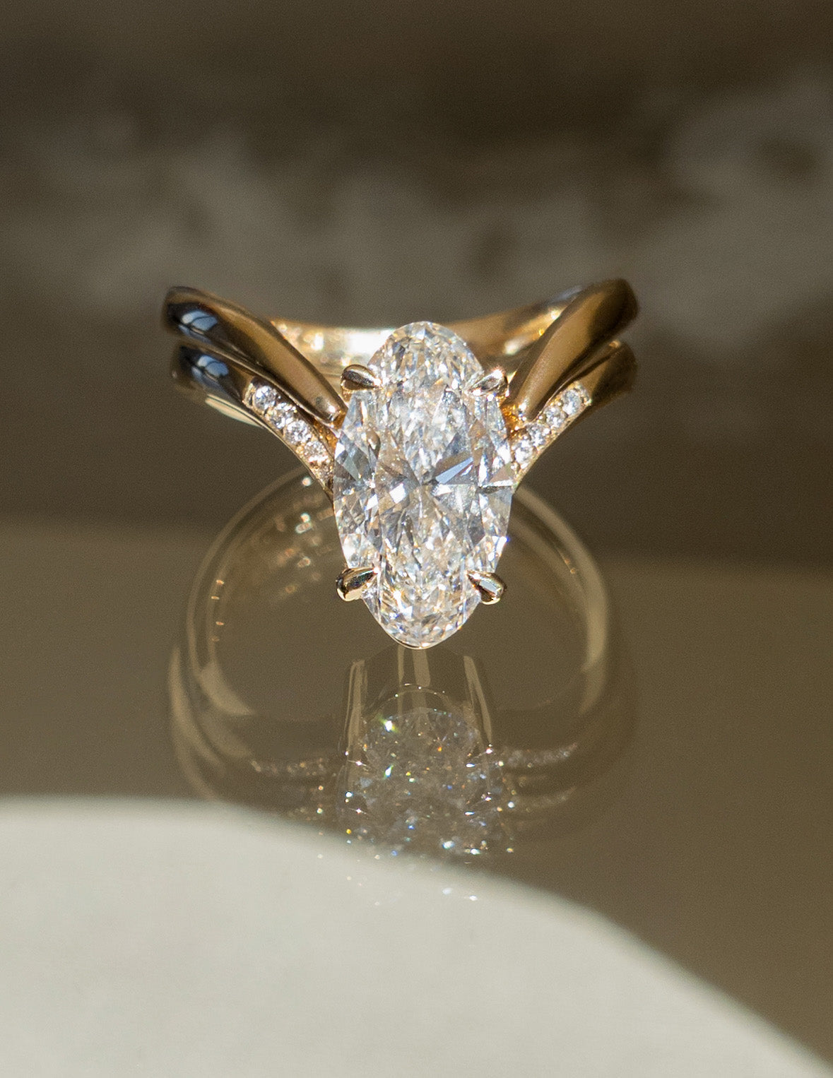 2.5 CT Oval Cut Pave Lab Grown Diamond Ring With Classic Plain Band