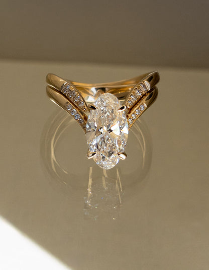 2.5 CT Oval Cut Pave Lab Grown Diamond Ring With Wrap Pave Band