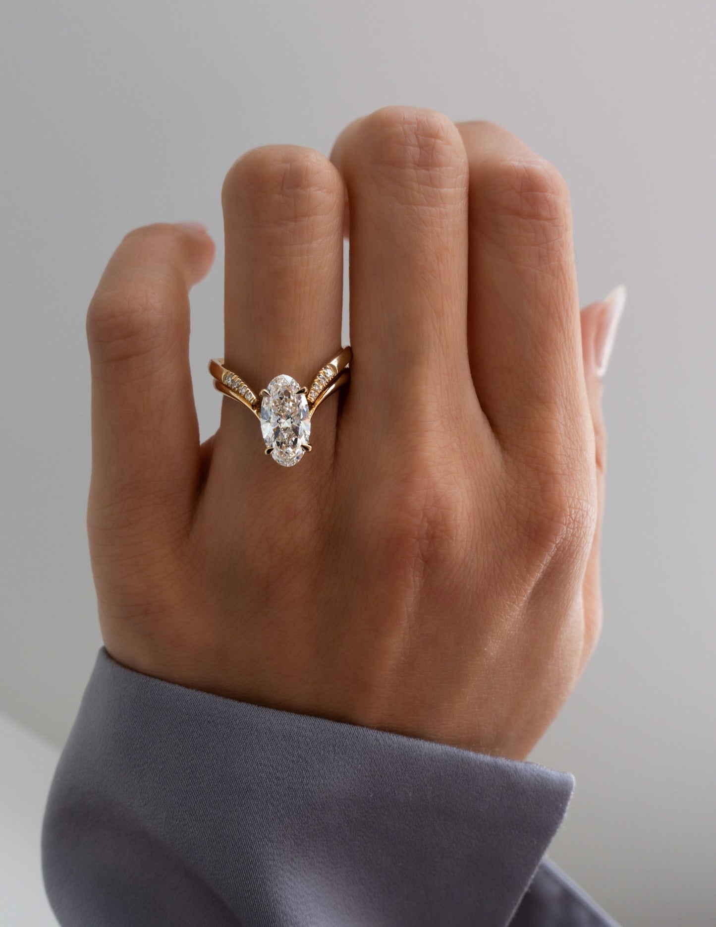 2 CT Oval Cut Solitaire Lab Grown Diamond Ring With Wrap Pave Band