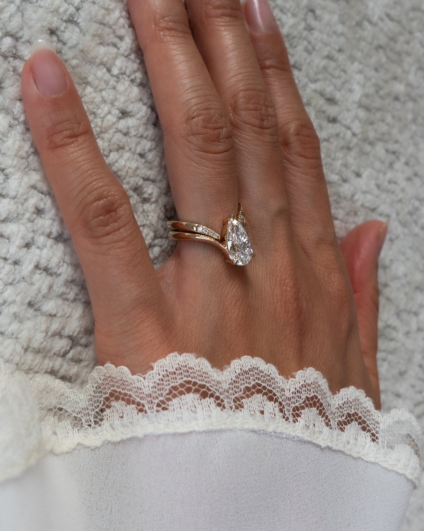 2.5 CT Pear Cut Solitaire Lab Grown Diamond Ring With Wrap Pave Band