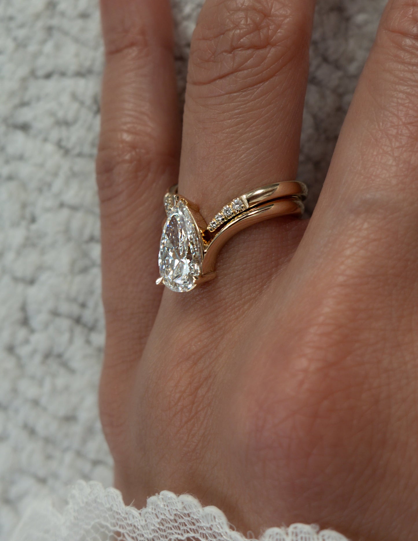 2.5 CT Pear Cut Solitaire Lab Grown Diamond Ring With Wrap Pave Band