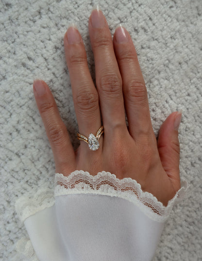 2.5 CT Pear Cut Solitaire Lab Grown Diamond Ring With Wrap Pave Band