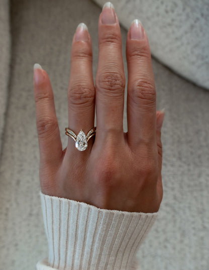 2.5 CT Pear Cut Solitaire Lab Grown Diamond Ring With Wrap Pave Band