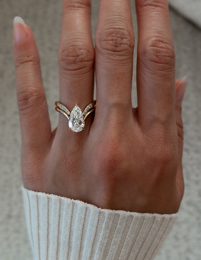 2.5 CT Pear Cut Solitaire Lab Grown Diamond Ring With Wrap Pave Band