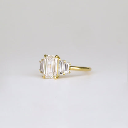 1.82 CT Emerald Cut Cluster Lab Grown Diamond Engagement Ring